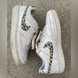 leopard nikes! court vision - air force one nike - women's size 7-7.5 white AF1